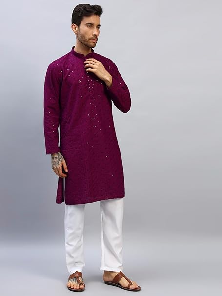 طقم بيجامة رجالي من ماركة Styleville.in بتطريز شيكانكاري قطن – Safqqa Egypt
