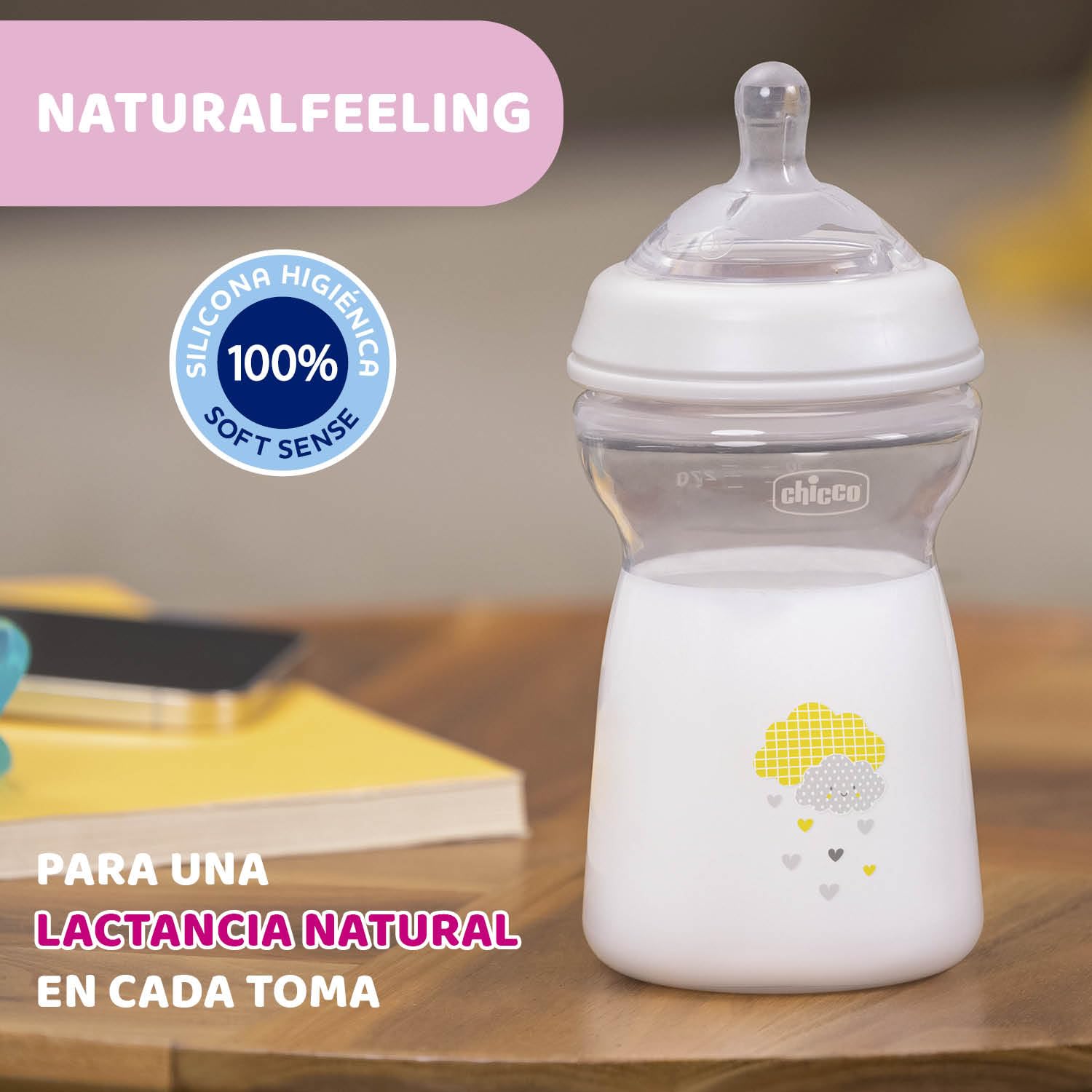 Chicco Naturalfeeling Bottle 330Ml Fast Flow 6M+ Silicone, NEUtral- Damage Box