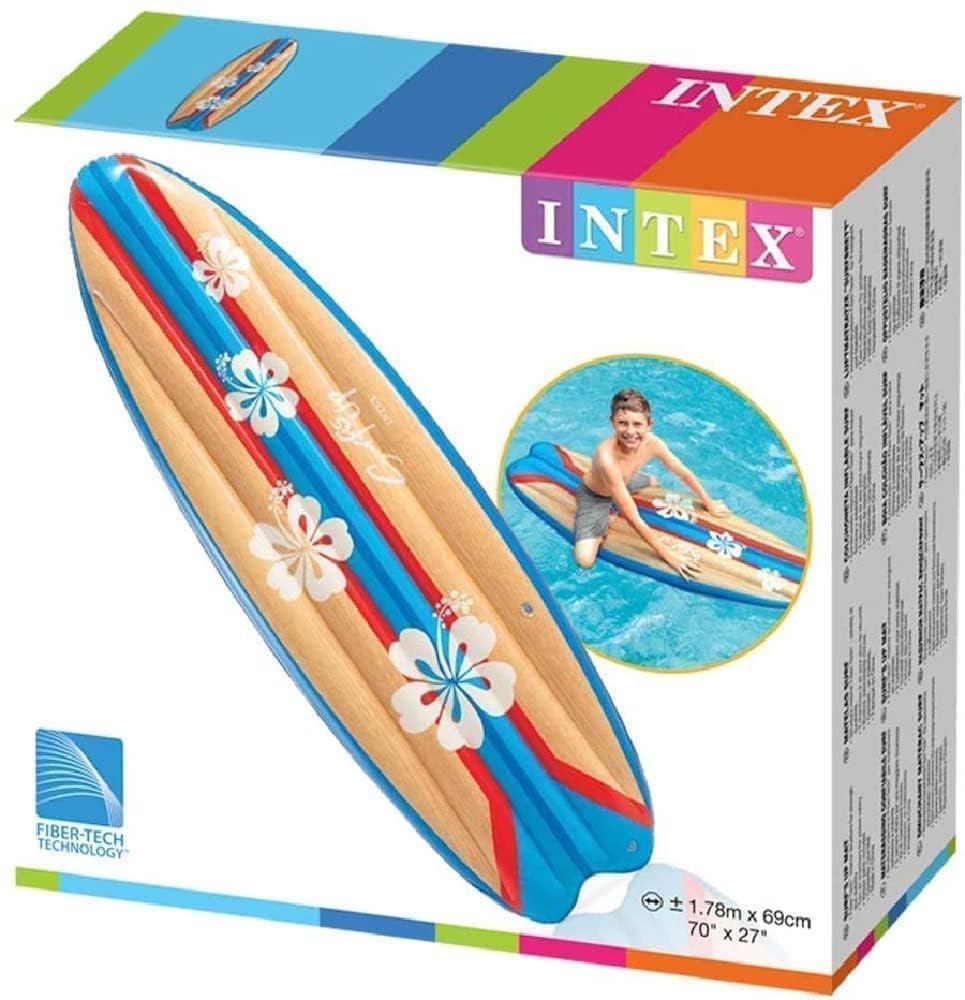 Intex Surfboard-Style Pool Float, Inflatable Lounger 1.78m x 69cm, Durable Water Pool Float