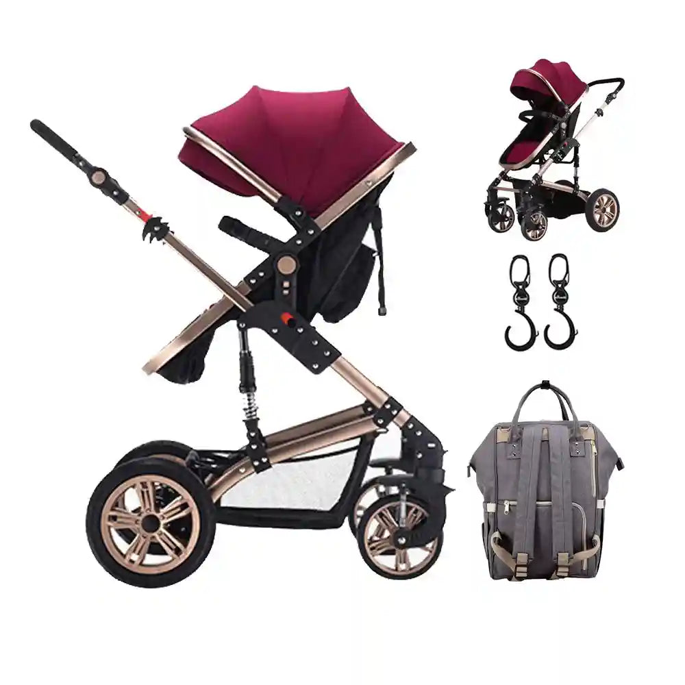 Teknum - 3 in 1 Pram Stroller Story, Diaper Bag & Hooks - Wine Grey