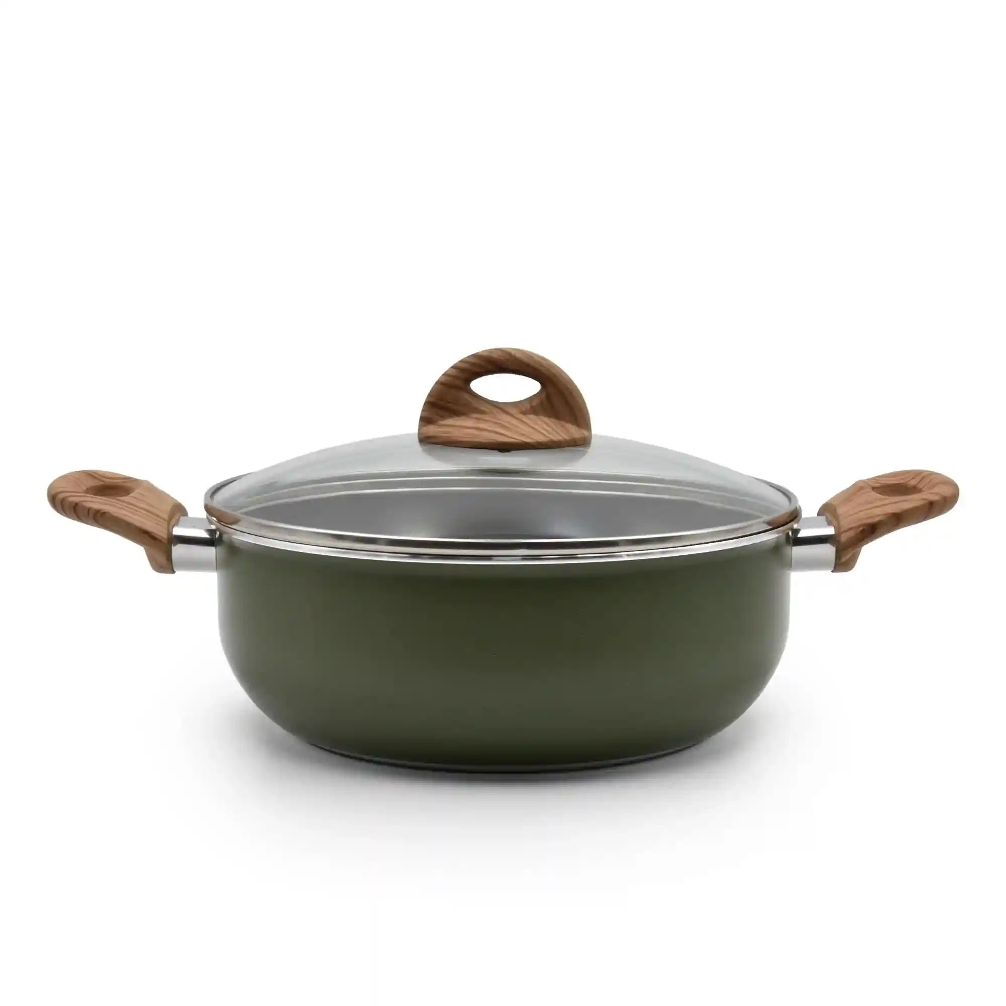 Celar Aluminium Casserole with Bakelite Soft Touch Fitting Wooden Handle, 22 cm Diameter, Green, Made In Portugal