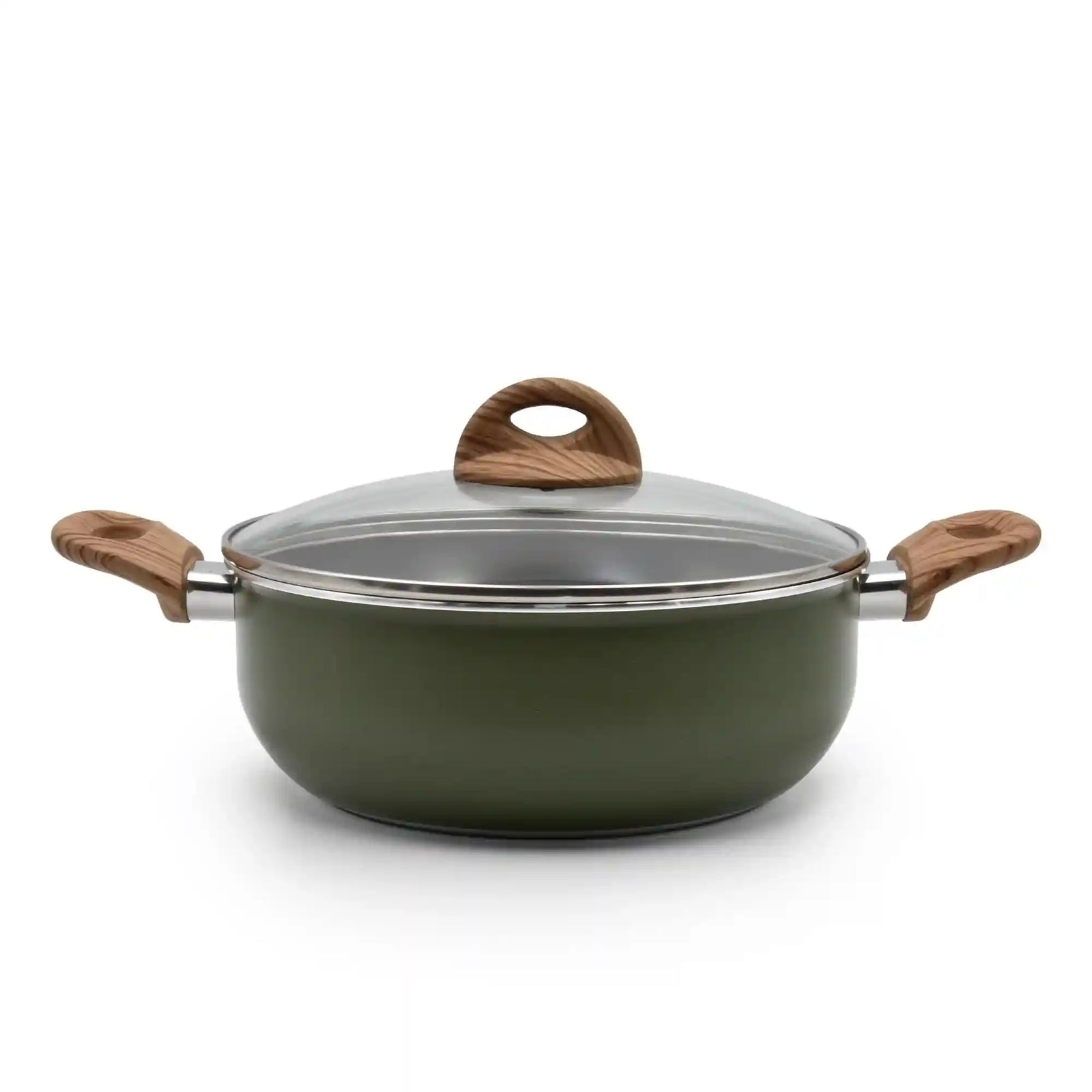 Celar Aluminium Casserole with Bakelite Soft Touch Fitting Wooden Handle, 22 cm Diameter, Green, Made In Portugal