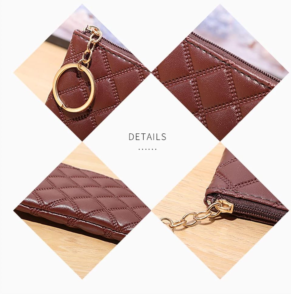 Premium Full-Grain Leather Mini Coin Purse & Keychain – Quilted RFID Wallet with Top Zipper for Men & Women