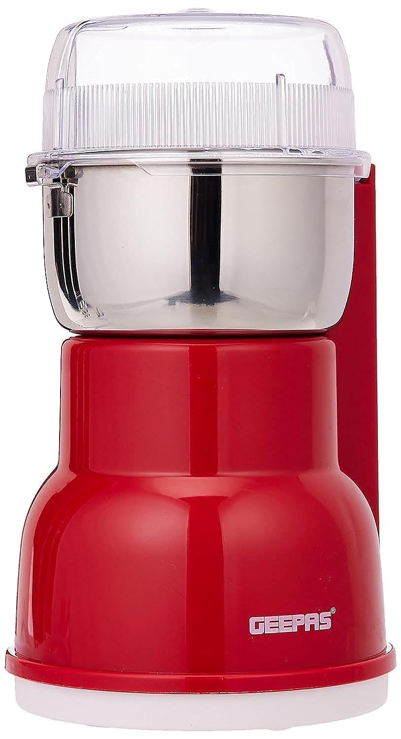 Geepas 180W Electric Coffee Grinder - Stainless Steel Blade |Stainless Steel Cup for Grinding, Overheat Protection | Removable Steel Bowl