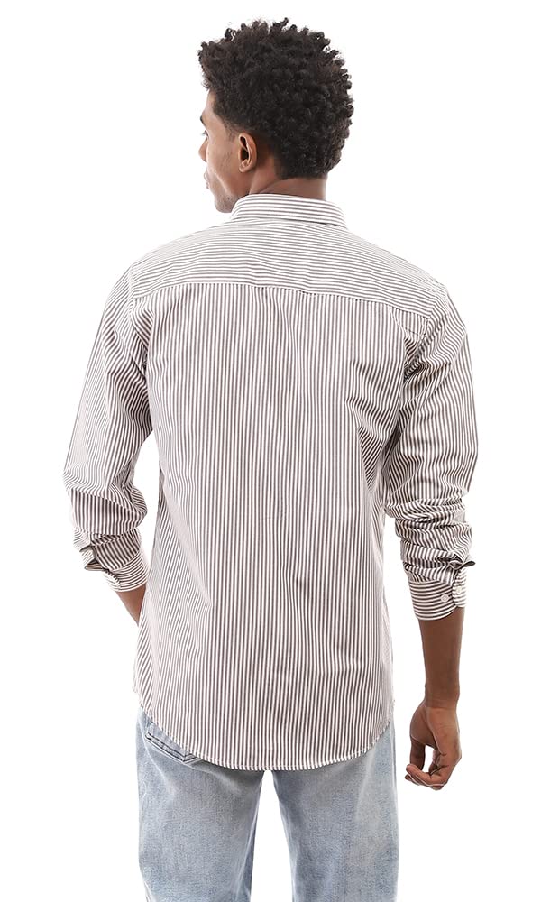 Ravin Long Sleeves Striped Brown & White Buttoned Shirt For Men,Comfortable fit suitable for daily wear. – Safqqa Egypt