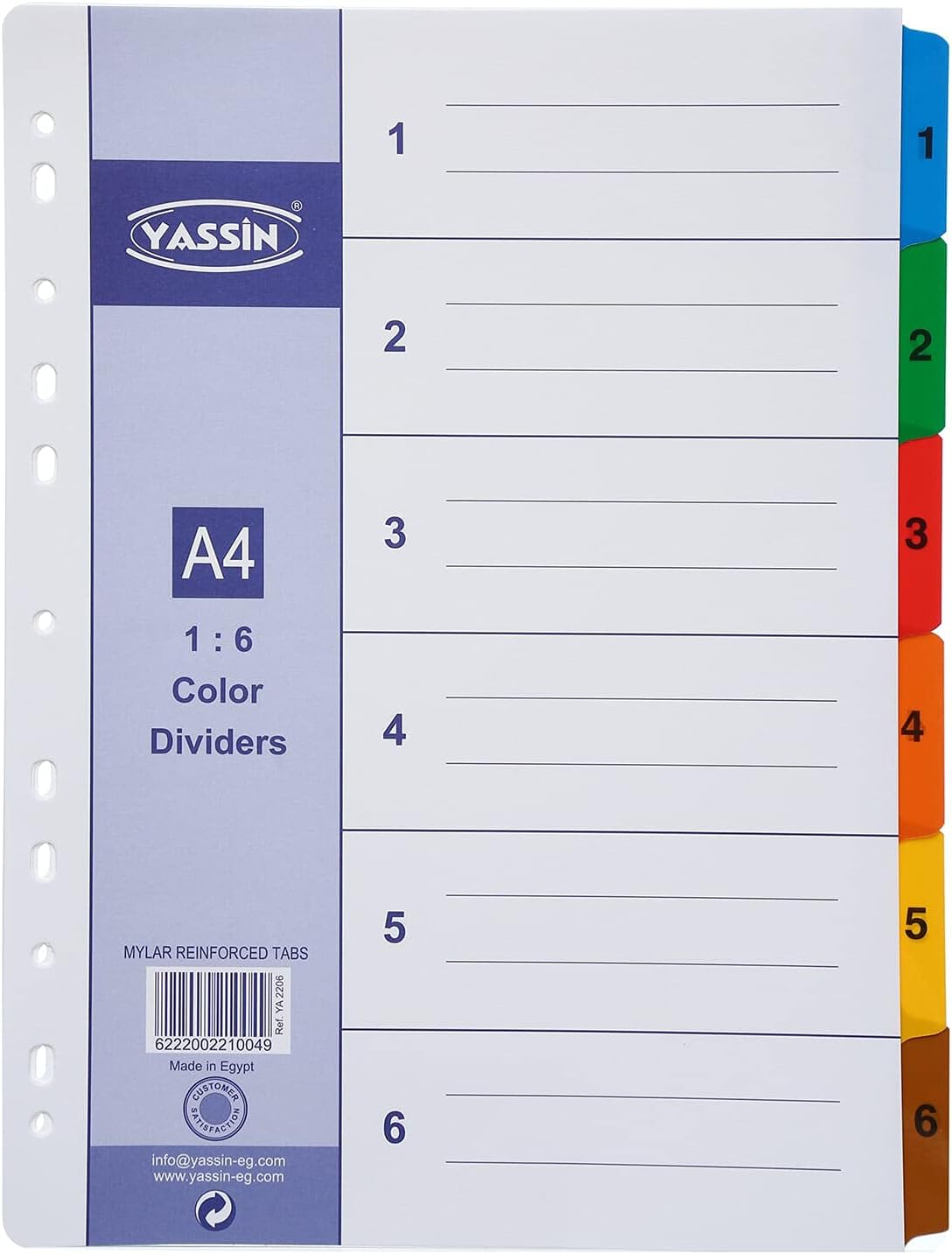 Yassin YA2206 Color Dividers 1:6 A4 Paper - Multi-color