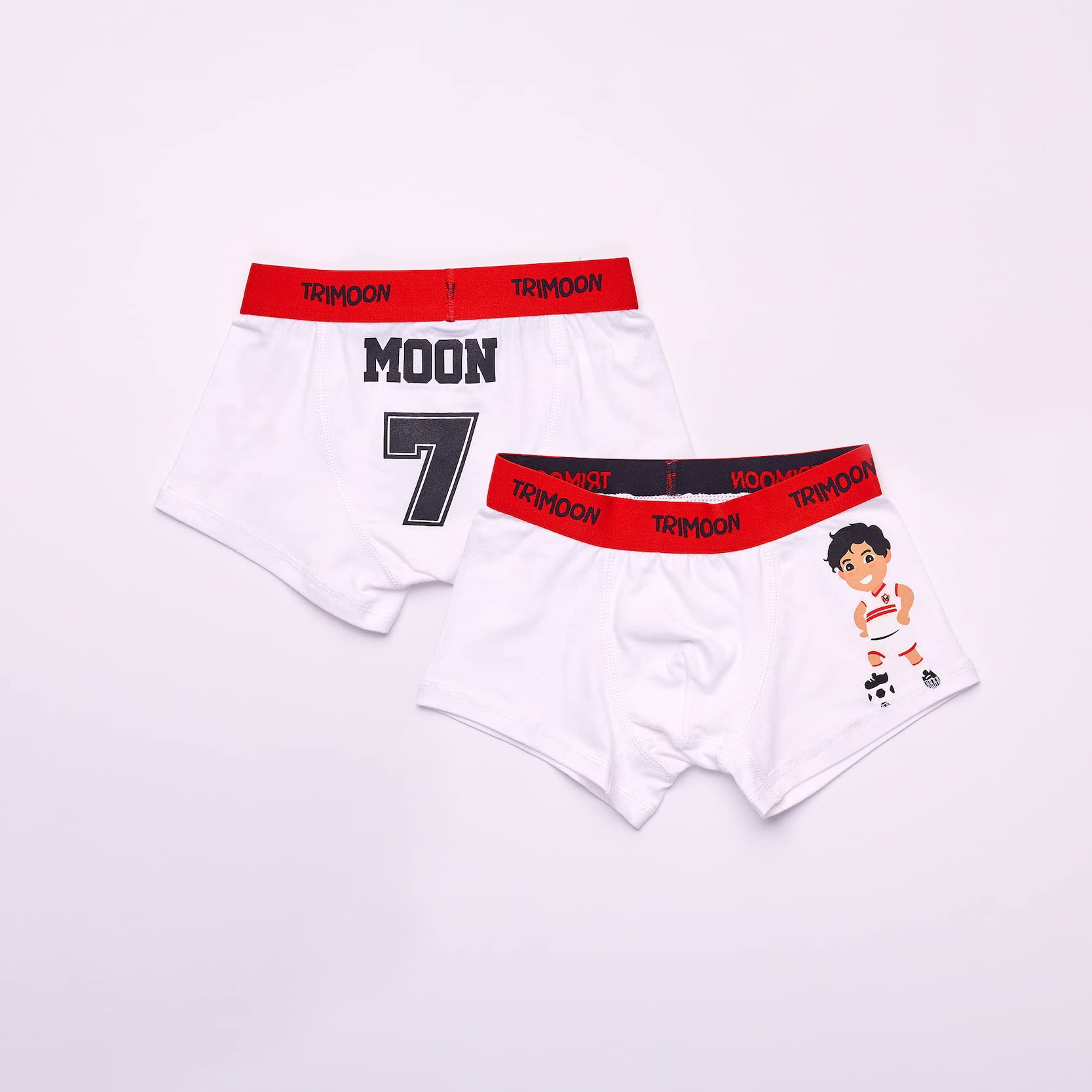 طقم بوكسر قطني بحزام خصر مطبوع عليه شعار Moon Scores من Trimoon Kids للأولاد، قطعتين