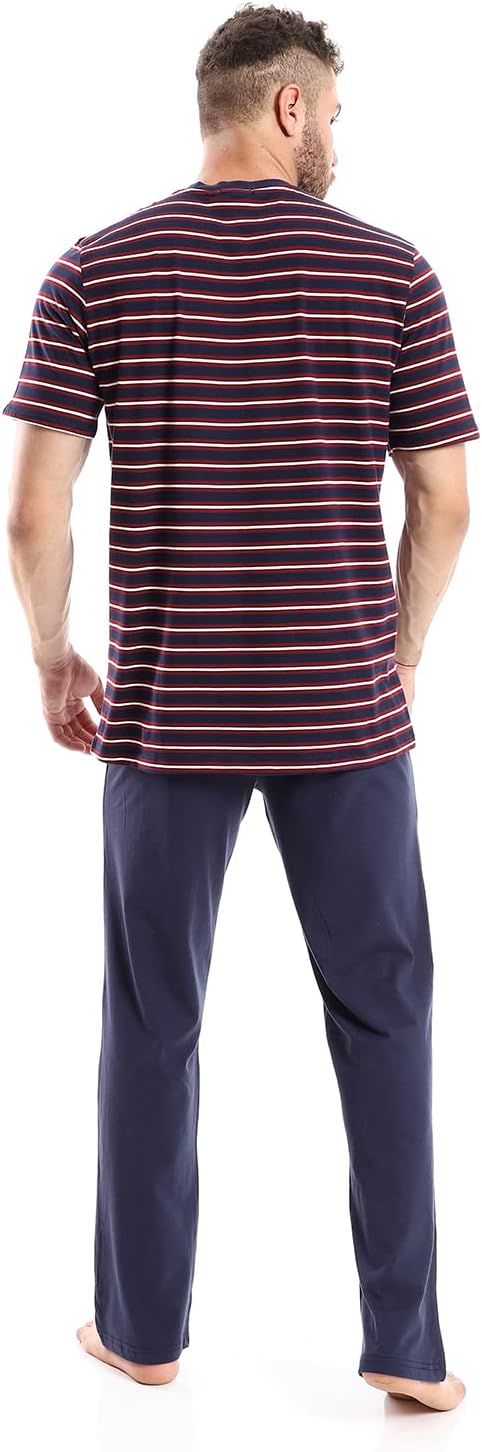 Andora Men's Striped Cotton T-Shirt and Solid Shorts Pajama Set