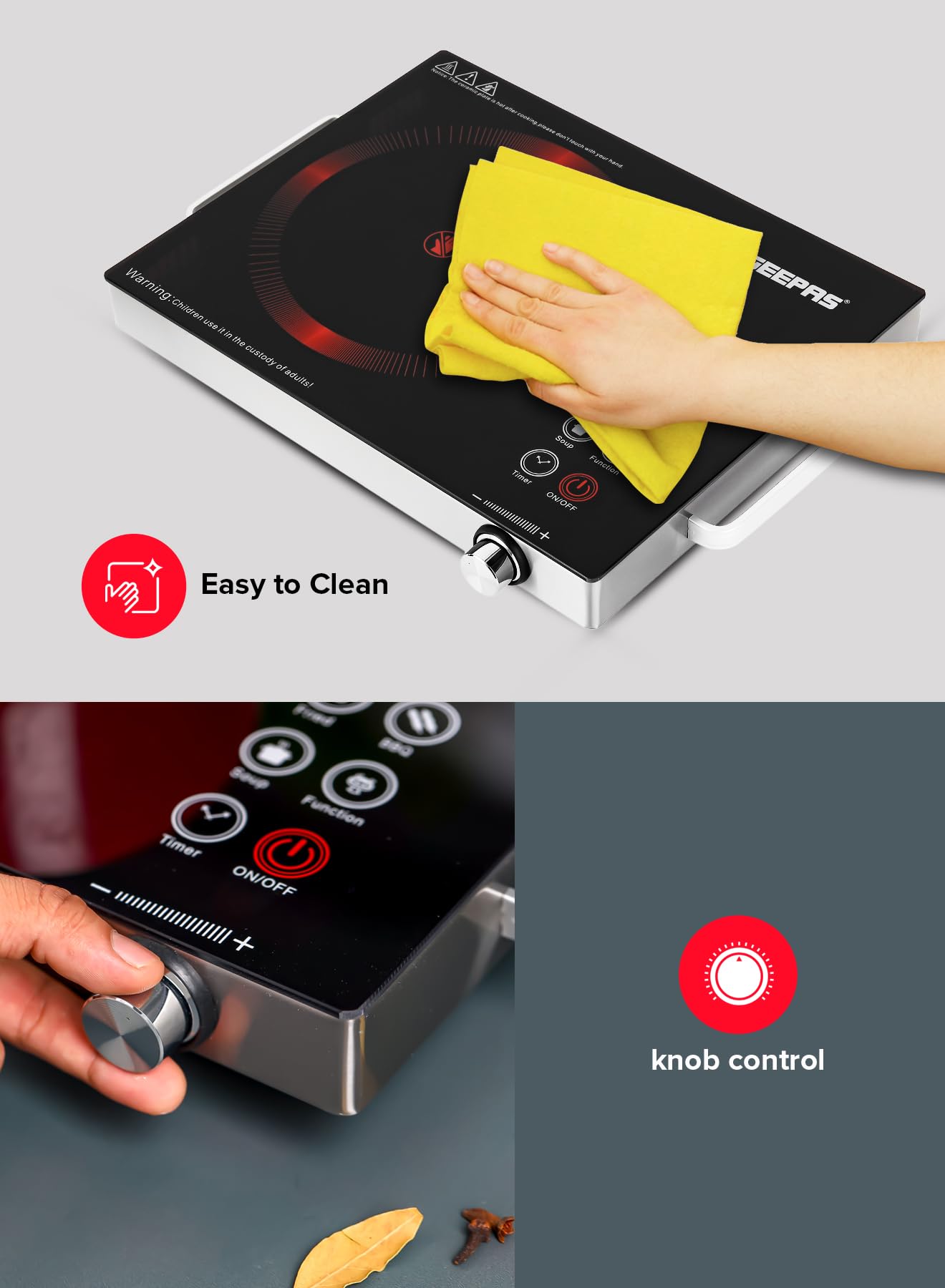 موقد الأشعة تحت الحمراء الرقمي من جيباس GIC6920 جهازاً قوياً وفعالاً لتسهيل عملية الطهي بسرعة وكفاءة. يتميز بتقنية التسخين بالأشعة تحت الحمراء المتطورة التي توفر توزيعاً متساوياً للحرارة وطهيًا موفرًا للطاقة دون لهب مفتوح