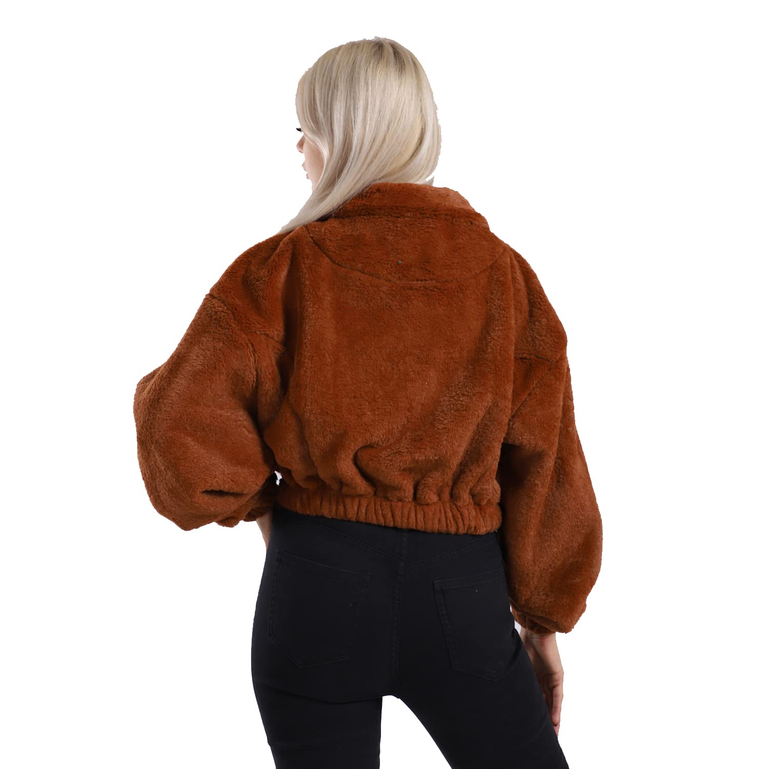 EEZEEY womens Furry Cropped Zipped Fleece Jacket Furry Cropped Zipped Fleece Jacket