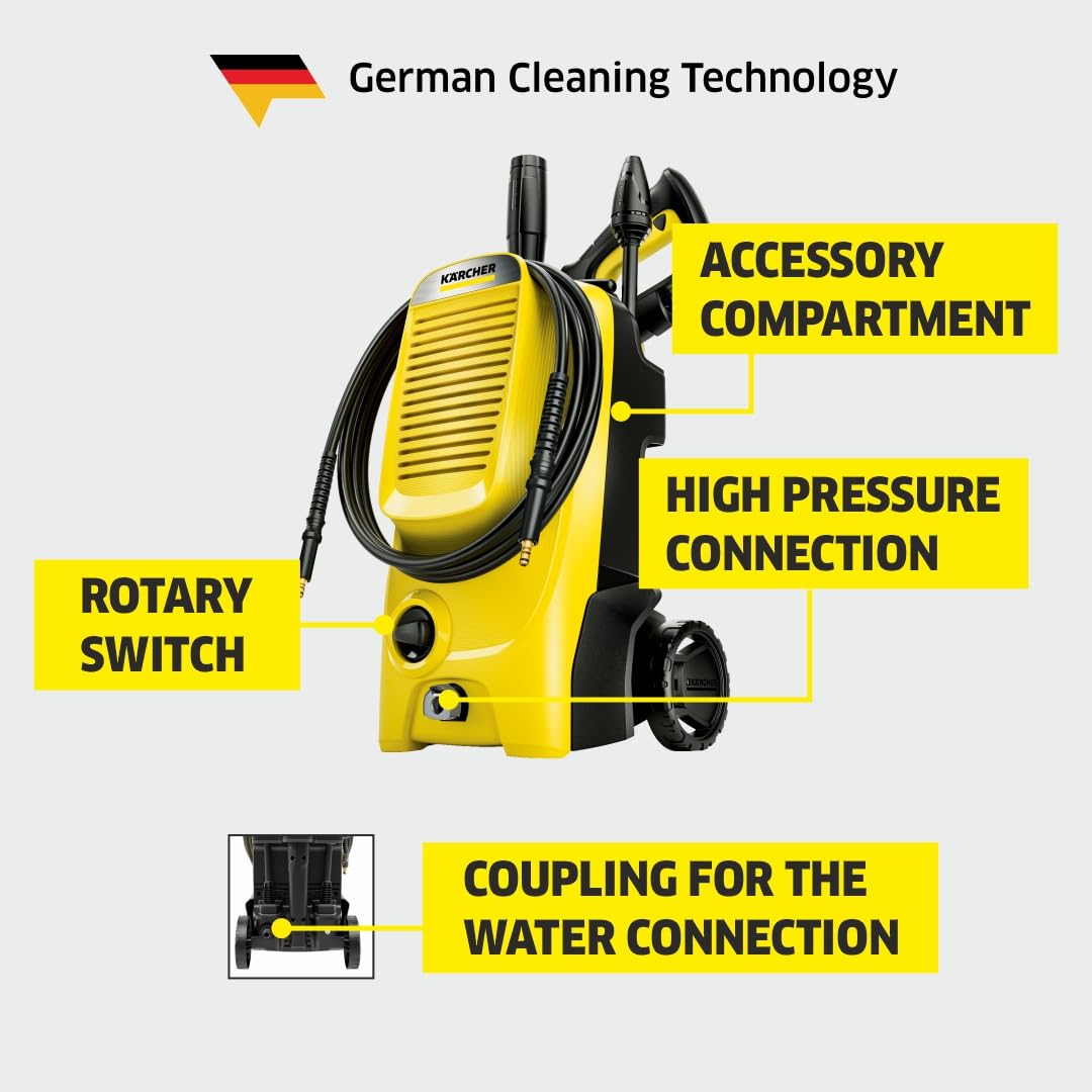Karcher K 5 Classic Pressure Washer, German Technology, 145 Bar, Powerful Cleaning Performance, High-Pressure, Multiple Accessories, Compact & Adjustable, Yellow – Safqqa Egypt