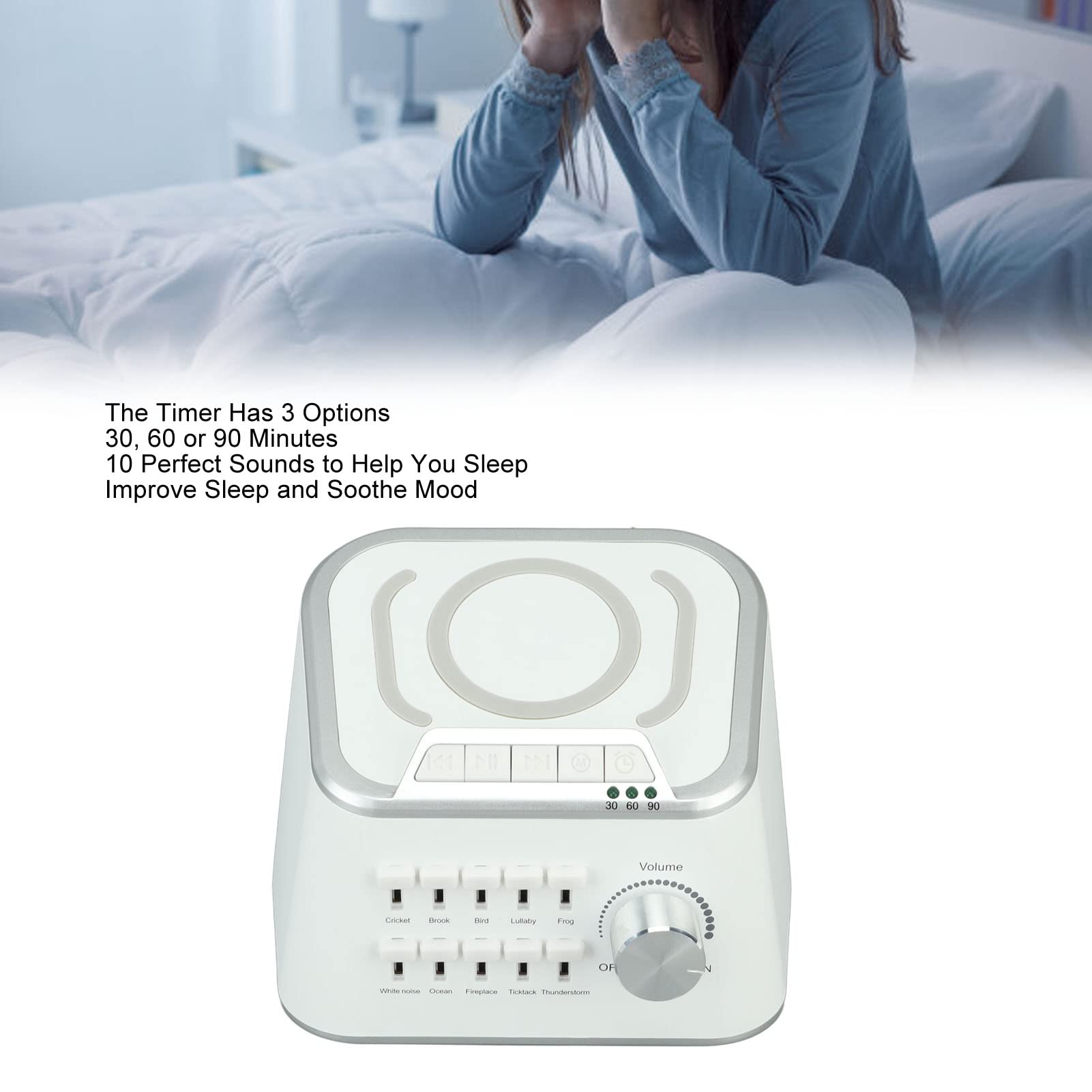 White Noise Machine, 10 Soothing Sounds White Noise Maker, Adjustable Tone Bluetooth Sound Machine, Sleep Therapy for Adults & Baby, 3 Timer Sleep Aid for Sleeping Relaxation