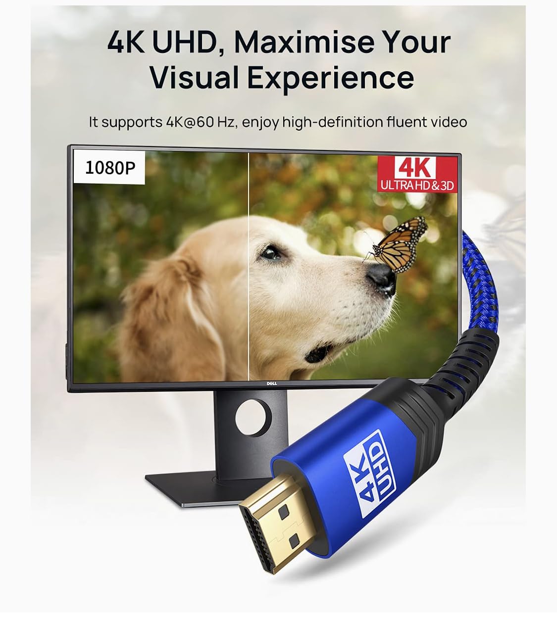 JSAUX HDMI Aluminum Alloy Cable 2M,High-speed HDMI 2.0 for smooth video and audio transfer