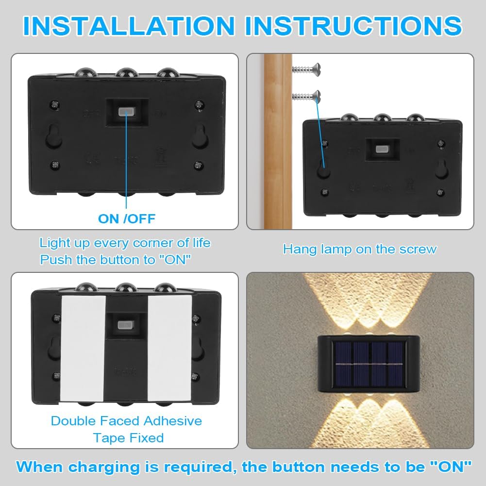 flintronic 2 Pieces Solar Wall Lamp, Adjustable Solar Lamps with 6 LED Warm Lamp, Outdoor Solar Lights, IP65 Waterproof, for Porch, Path, Garage (Without Box) - Safqqa Egypt