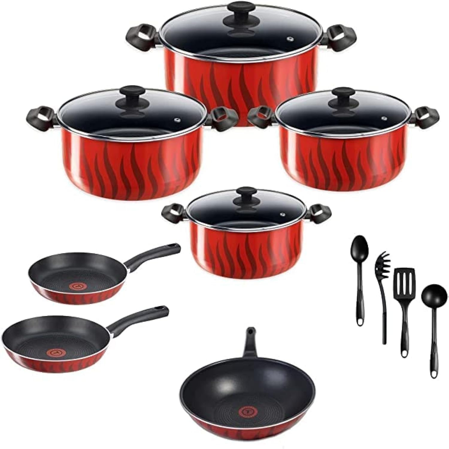 طقم طهي تيفال تيمبو بغطاء زجاجي، ٤ قدور (١٨-٢٠-٢٢-٢٦) سم + مقلاة (١٨-٢٢) سم (علبة مشتركة / بدون مقلاة كبيرة)