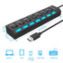 Multi Port USB Splitter, 7 Port USB 2.0 Hub, USB A Port Data Hub with Independent On/Off Switch and LED Indicators, Lights for Laptop, PC, Computer, Mobile HDD, Flash Drive and More (Black 2.0) - Safqqa Egypt