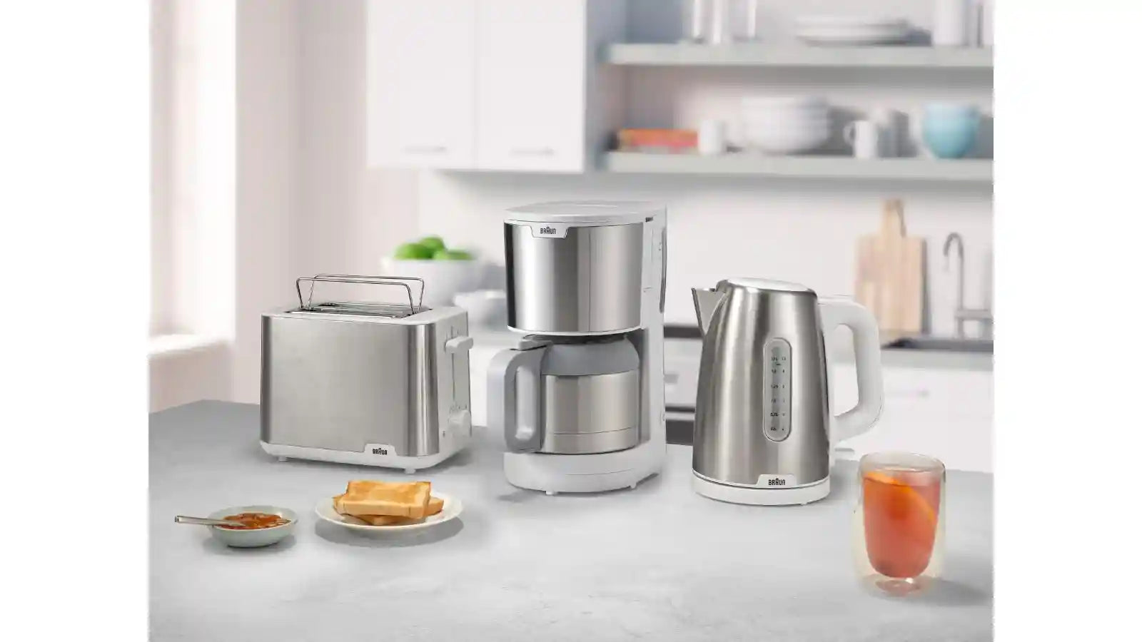 Braun PurShine KF1505 WH, Coffee Machine with Filter, 1.2L, Stainless Steel, up to 10 Cups, OptiBrew System, Anti-drip Function, Swivel Filter, Automatic Shutdown, 1000W, Silver