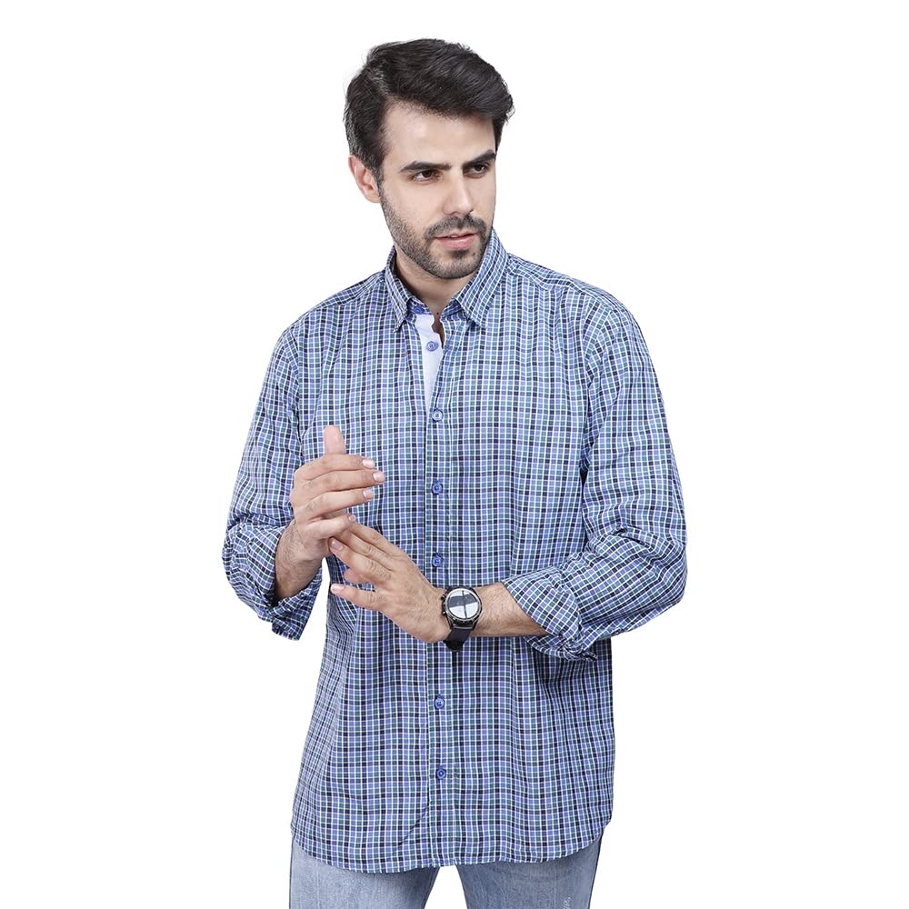 قميص رجالي من كوب بقصة ضيقة وتصميم مربعات بأكمام طويلة