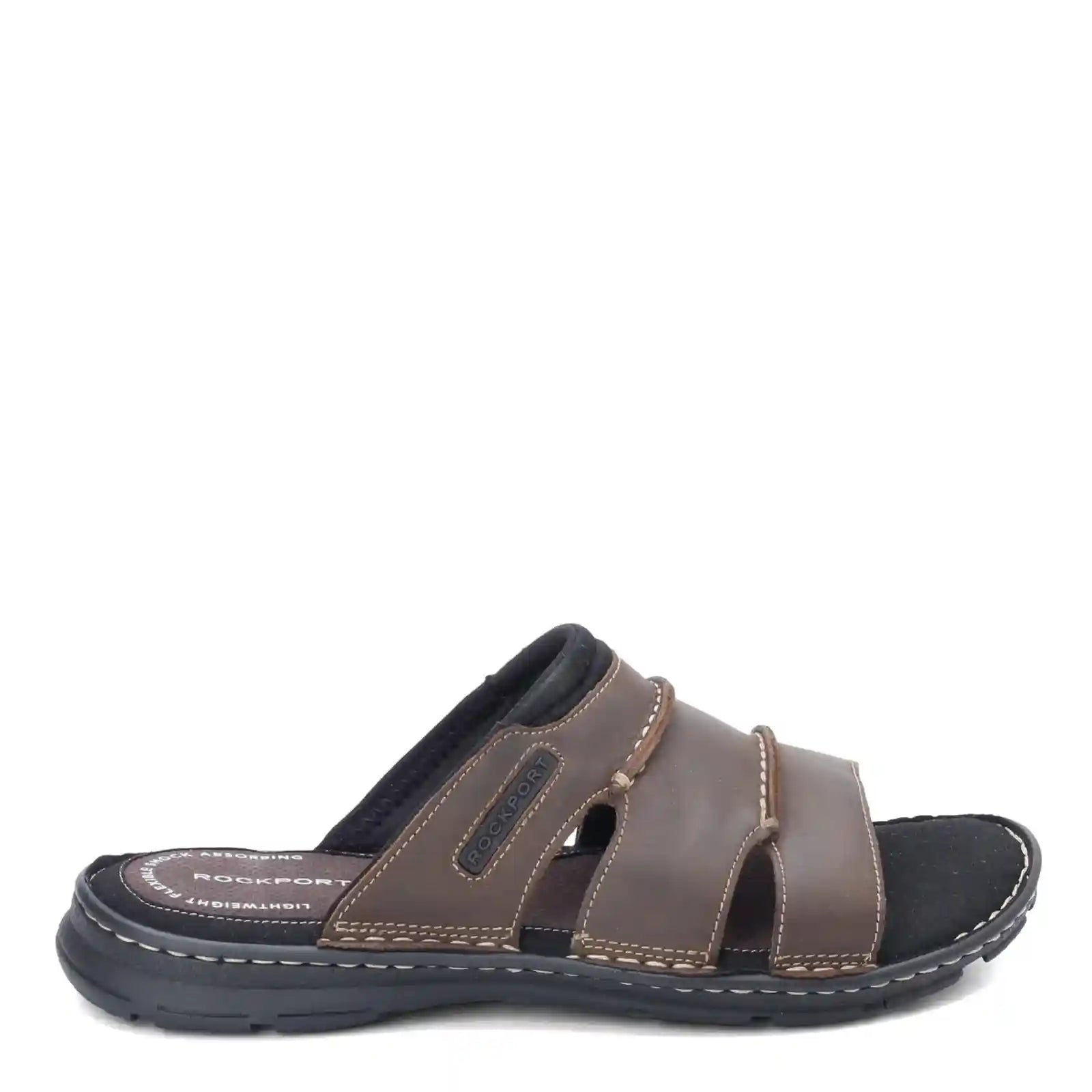 Rockport Men's Darwyn Leather Slide Slippers– Open Toe, Comfortable Casual Footwear