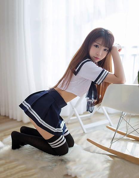 Lucky2Buy Women School Girl Mini Outfit Costume Navy Blue with Stockings – Safqqa Egypt