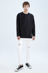 DeFacto mens Oversize Fit Long sleeve crew white line neck Sweatshirt