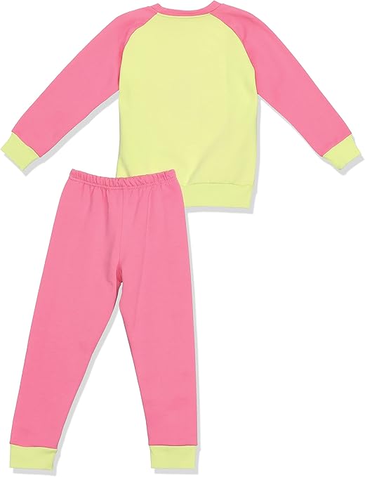 El Sayaad Two-tone Embroidered Letters Raglan Sleeves Round Neck Sweatshirt with Pants Pajama Set for Girls