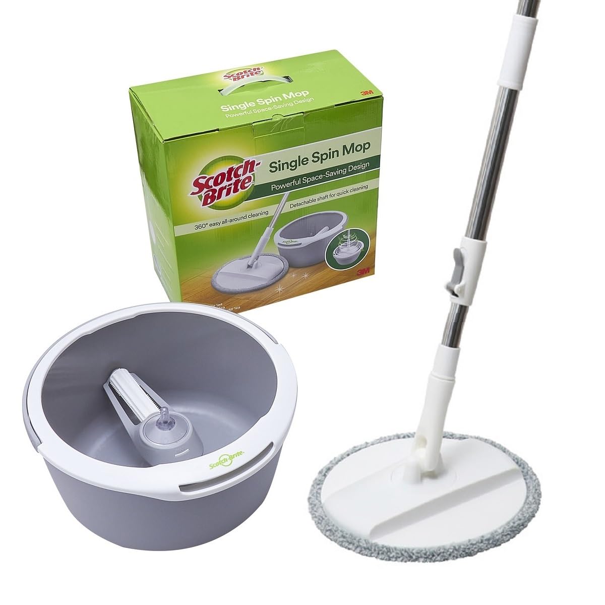 Scotch-Brite 2-in-1 Bucket Spin Mop set (includes: mop with stick, bucket, mop refill), 1 set/pack | 360 easy all-around cleaning | Cleaning Mop | rinsing and drying in a single bucket | Floors