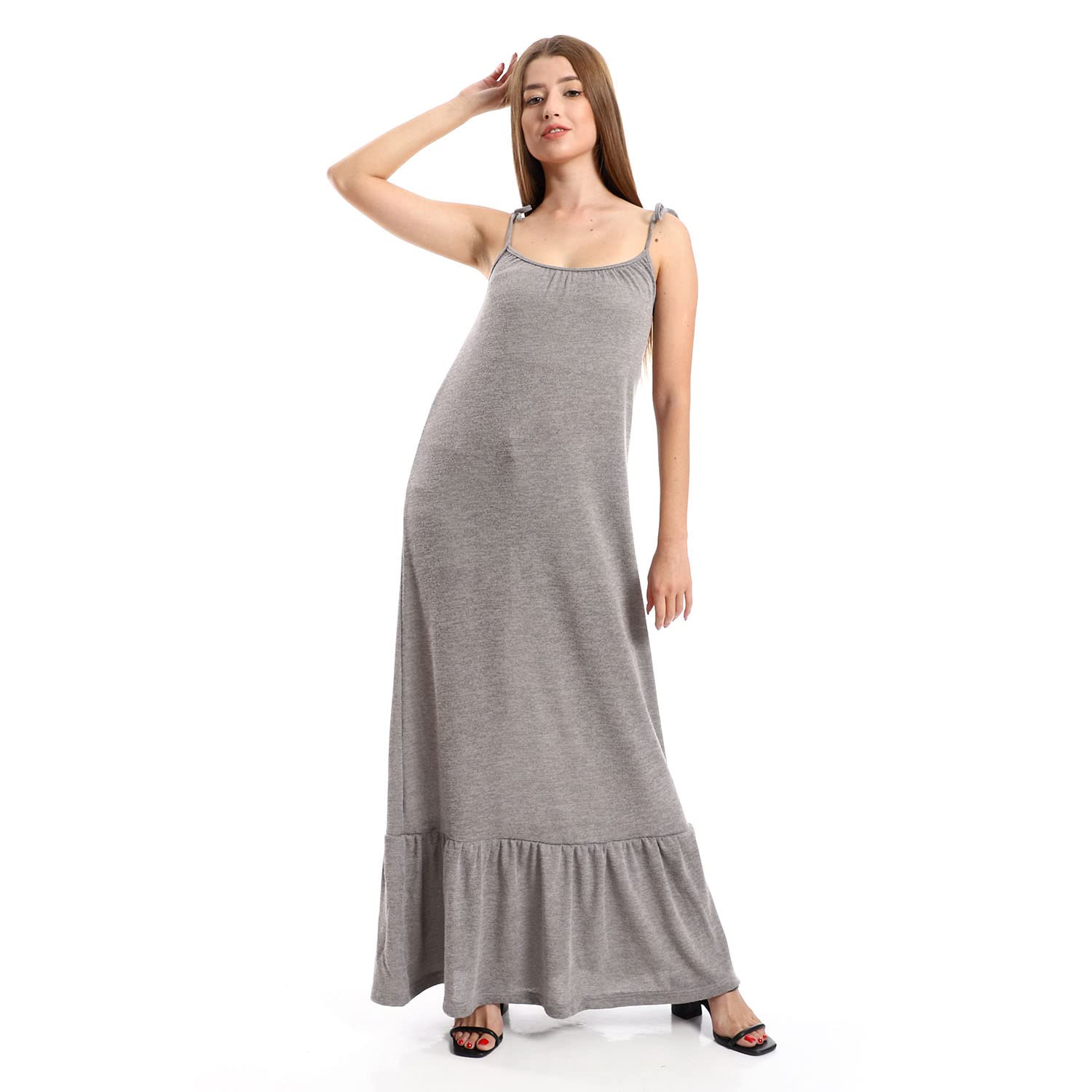 JAMILA Women Knitted Wide Round Collar Tiered Casual Dress