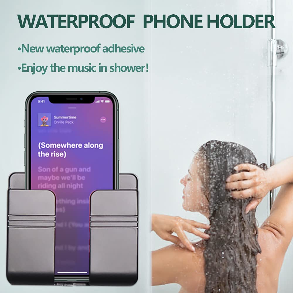 CEI&BPY Wall-Mounted Phone Holder, Bed & Bathroom Mount, Remote Control Organizer with Hooks, 1 Piece