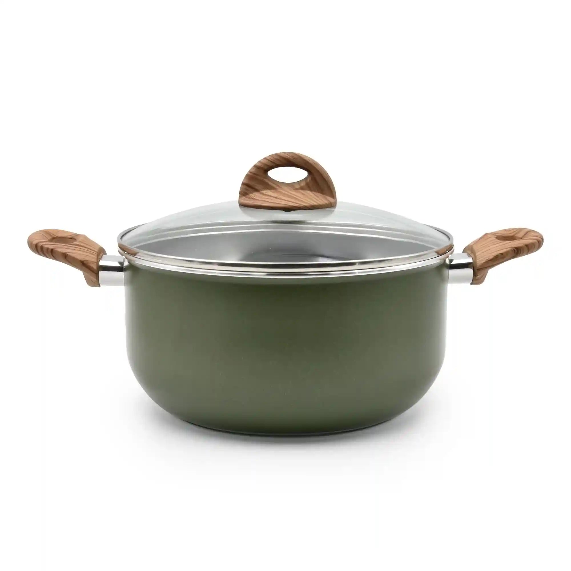 Celar Aluminium Pot with Bakelite Soft Touch Fitting Wooden Handle, 26 cm Diameter, Green, Non-stick, Made In Portugal