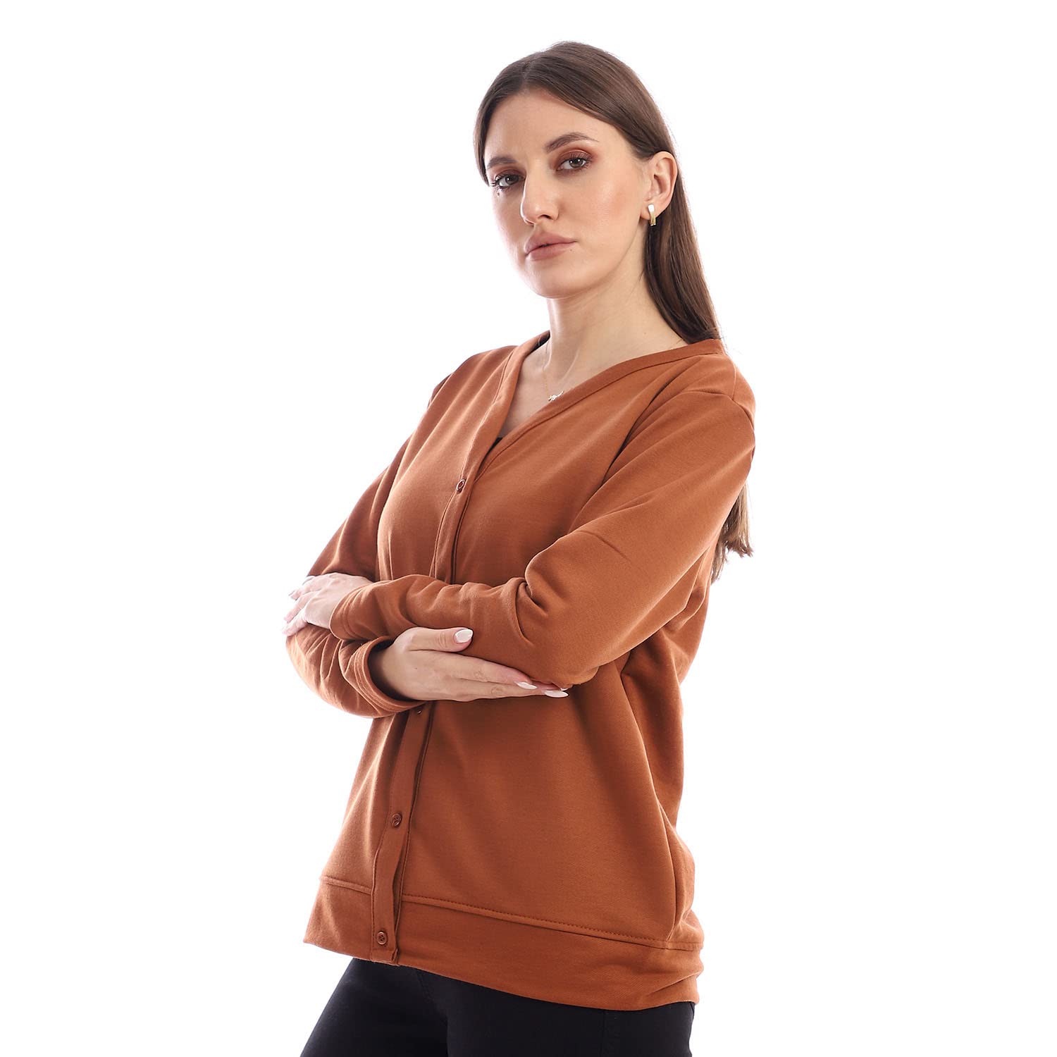 JAMILA Long Sleeves Short Length Cardigan With Buttons For Women,Crafted from soft, premium fabric for a luxurious feel.