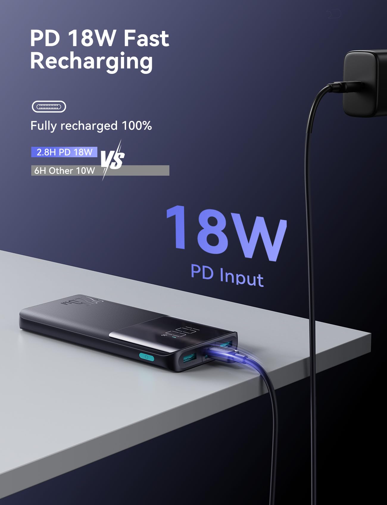 Joyroom JR-QP191 22.5W Power Bank 10000mAh With Large Digital Display Supports PD3.0,QC3.0 - Black