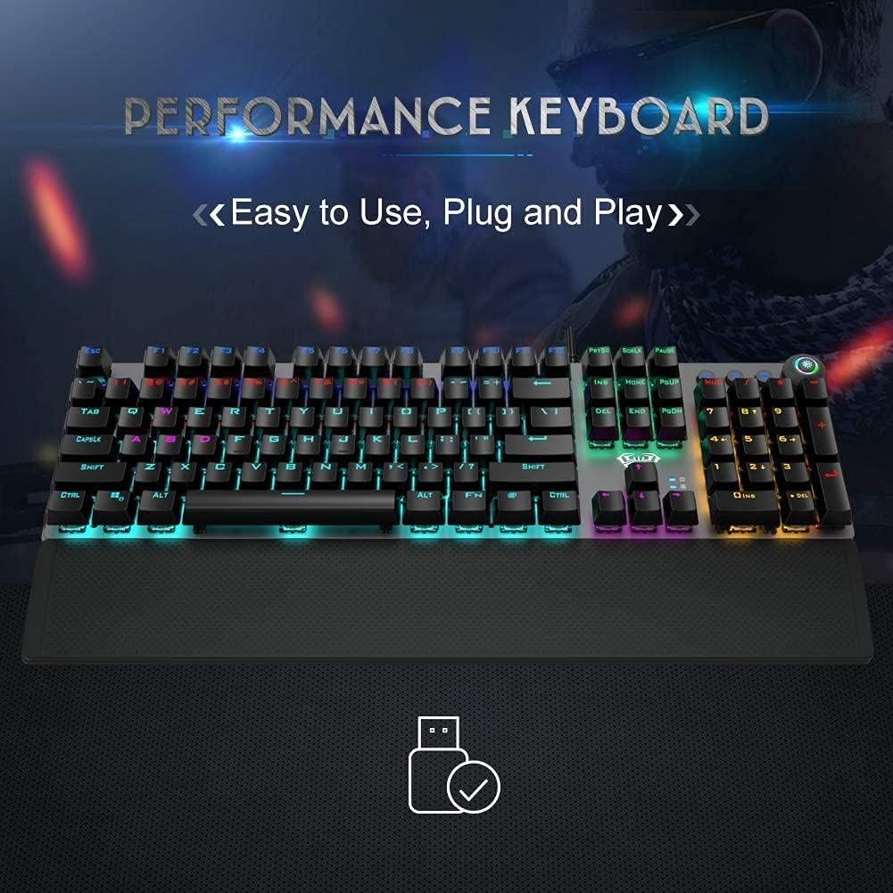 Aula F2088 Full Mechanical Gaming Keyboard with Rainbow Backlit LED - Blue Switches, Arabic/English- Damage Box