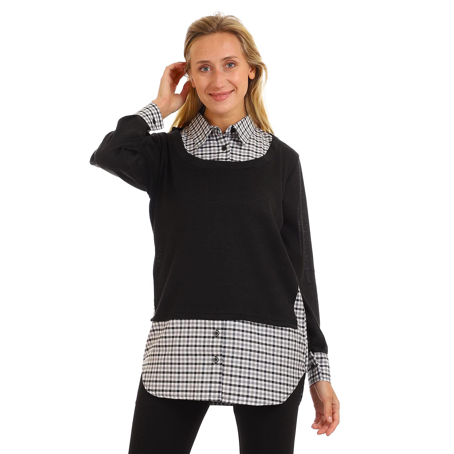 JAMILA Bi toned Classic Collar Top SHIRT For Women,Classic collar for a polished and sophisticated appearance.