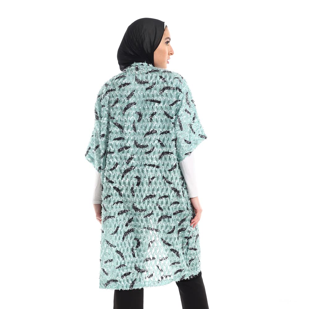JAMILA Women Eyelash Open Neckline Long Cardigan SWEATER