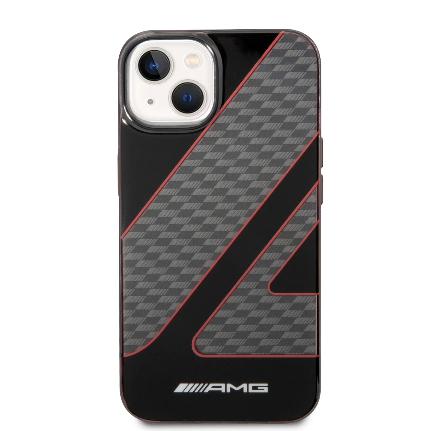 CG MOBILE AMG Transparent Double Layer Case With Checkered Flag Pattern Crystal Case/Bumper Protection/Anti-Explosion/Anti-Fall/Anti-Scratch Compatible With iPhone 14 Plus 6.7