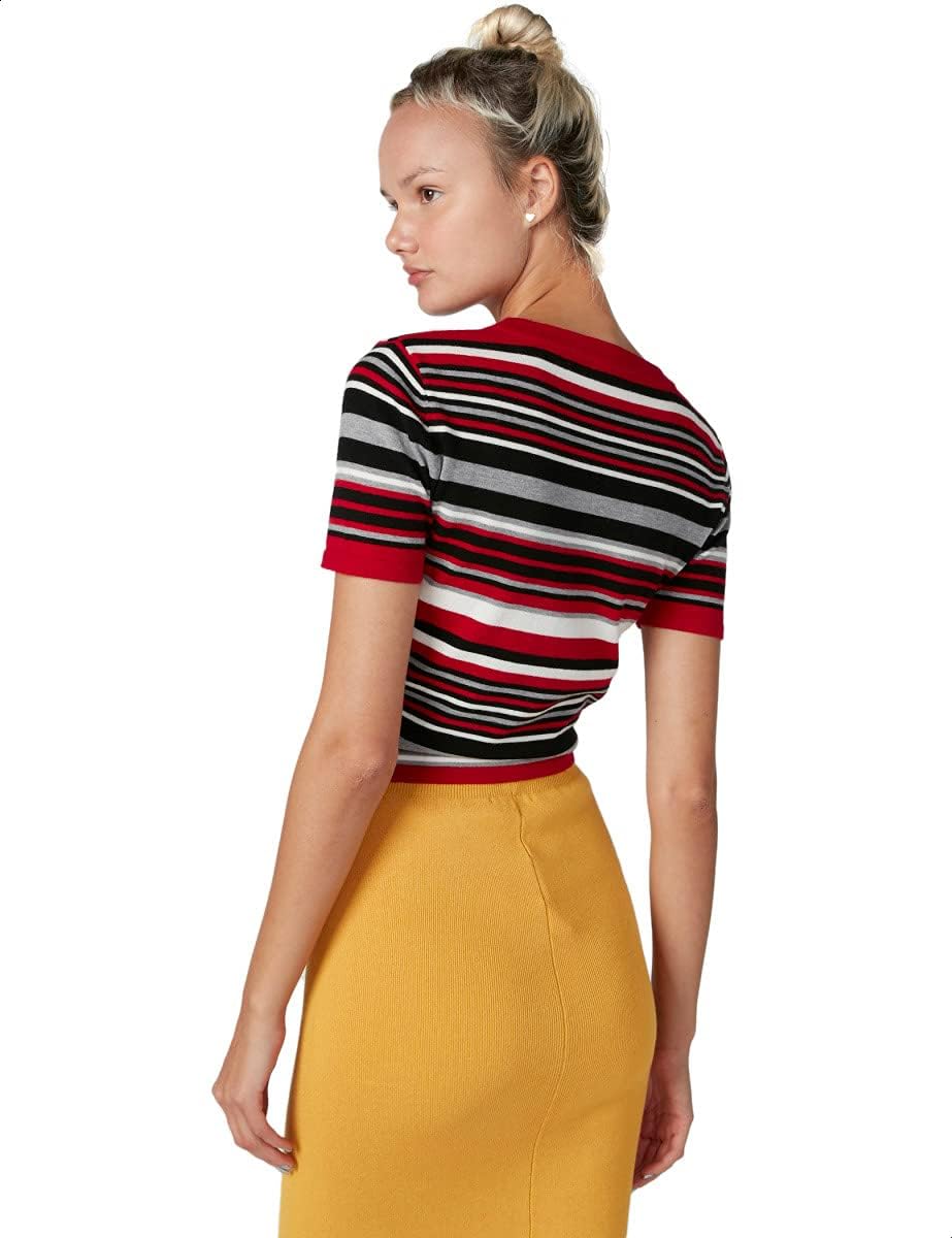 Splash Youth Striped Short Sleeves V Neck Top for Women