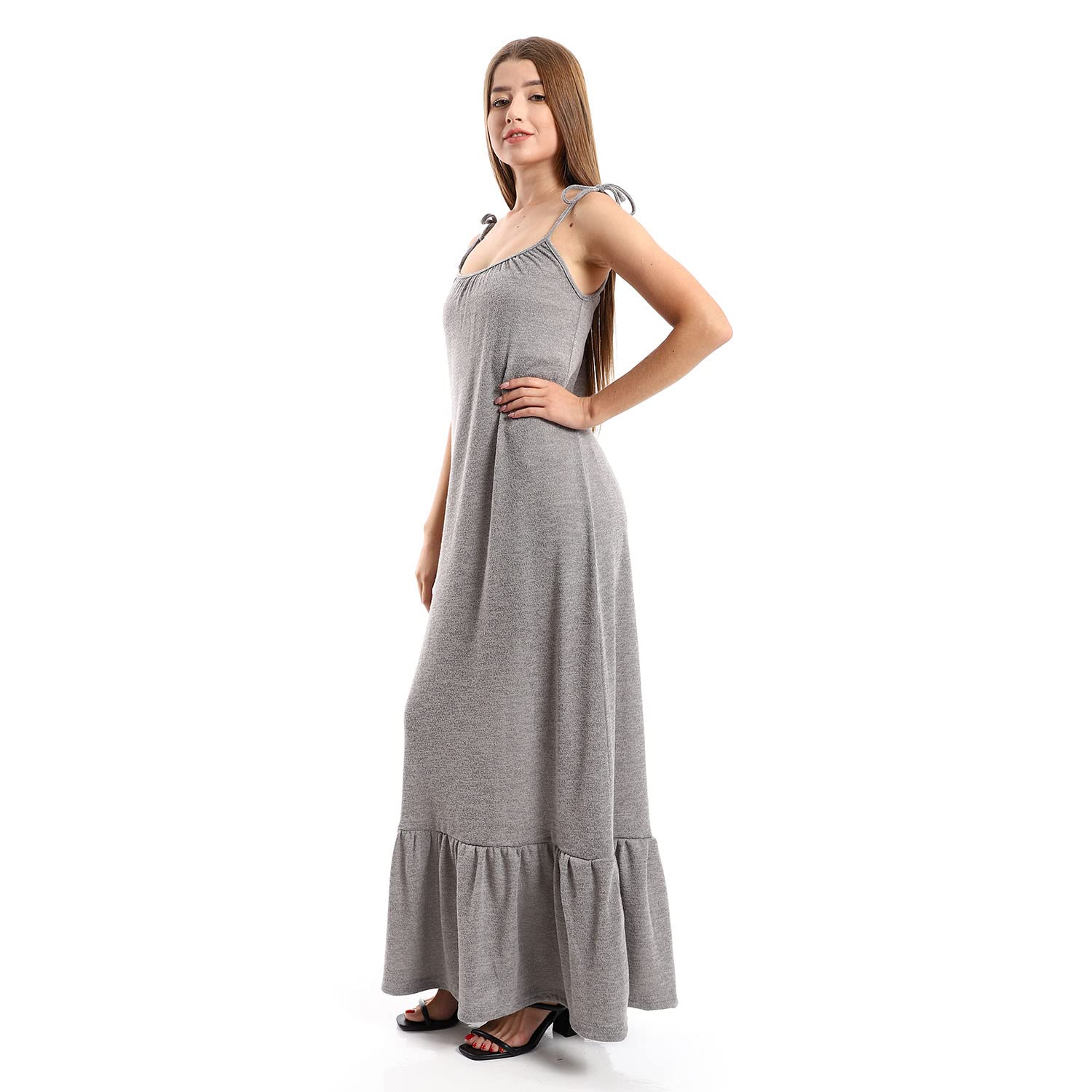 JAMILA Women Knitted Wide Round Collar Tiered Casual Dress