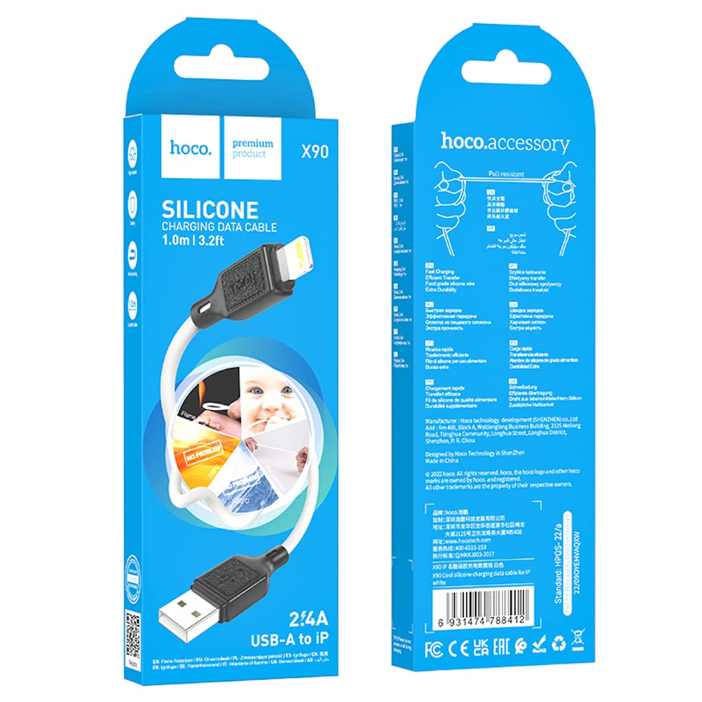 Hoco X90 Cool Silicone Charging & Data Cable – 2.4A – 1M – USB-A to Lightning
