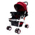 BABY PLUS Baby Pram Stroller With Sunshade Canopy & Adjustable Footrest/With Snack Tray/Safety Belt/Swivel Wheels/Reclining Position/Large Storage Basket/Unisex/ 12 To 36 Months/Wine Black/Red