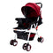 BABY PLUS Baby Pram Stroller With Sunshade Canopy & Adjustable Footrest/With Snack Tray/Safety Belt/Swivel Wheels/Reclining Position/Large Storage Basket/Unisex/ 12 To 36 Months/Wine Black/Red