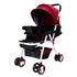 BABY PLUS Baby Pram Stroller With Sunshade Canopy & Adjustable Footrest/With Snack Tray/Safety Belt/Swivel Wheels/Reclining Position/Large Storage Basket/Unisex/ 12 To 36 Months/Wine Black/Red