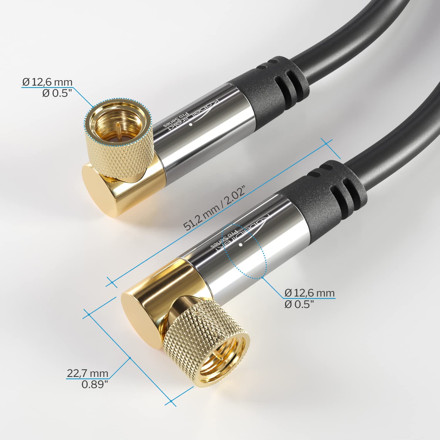 KabelDirekt 10m Coaxial Cable – PRO Series (90° Angled F Pin Connectors, Ideal for Satellite TV, Cable Modems, HDTV, DVB-T2/C/S)