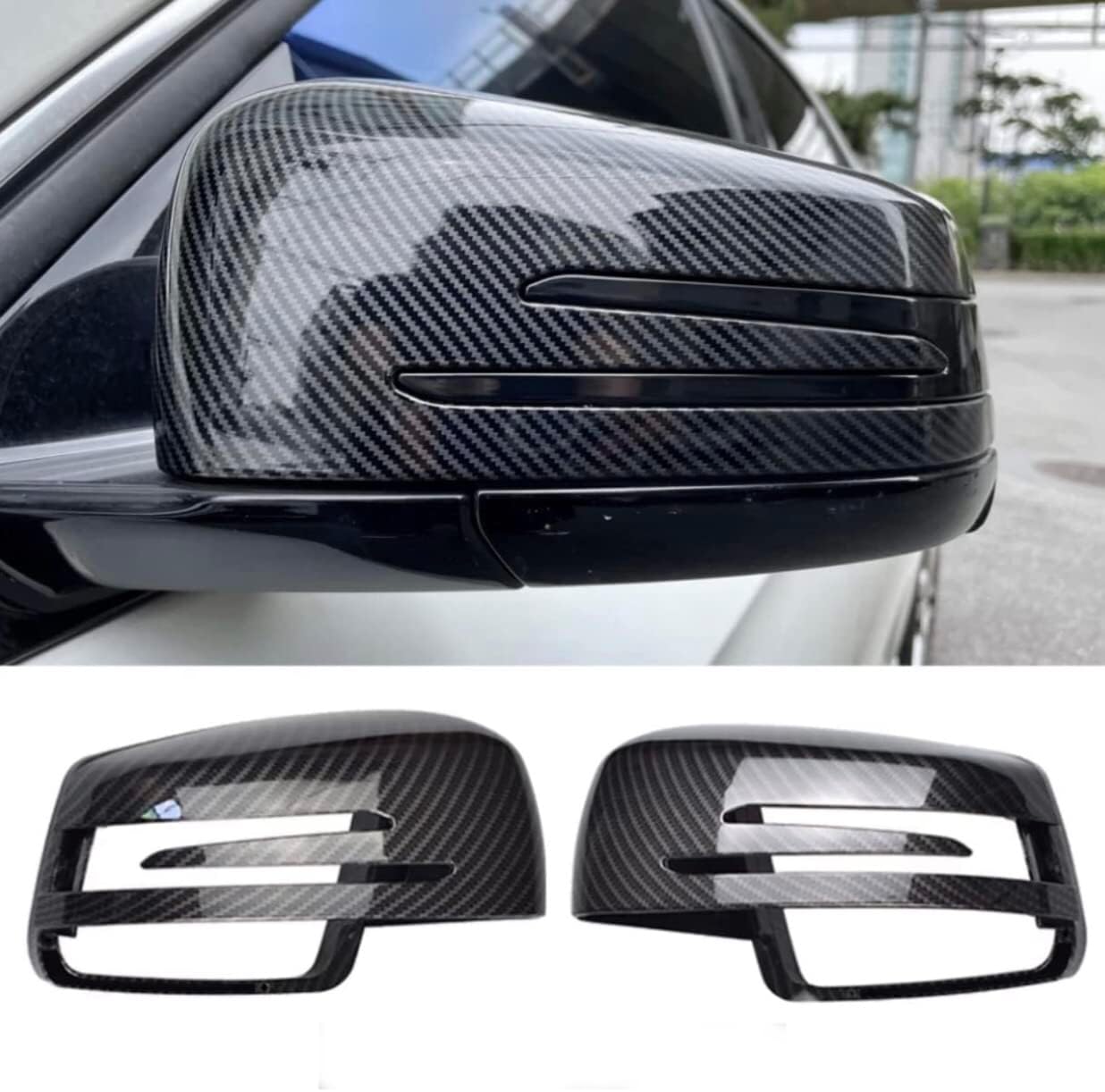 Generic 2pcs Replacement Carbon Fiber Pattern Rearview side Mirror cover caps For Mercedes Benz - Safqqa Egypt