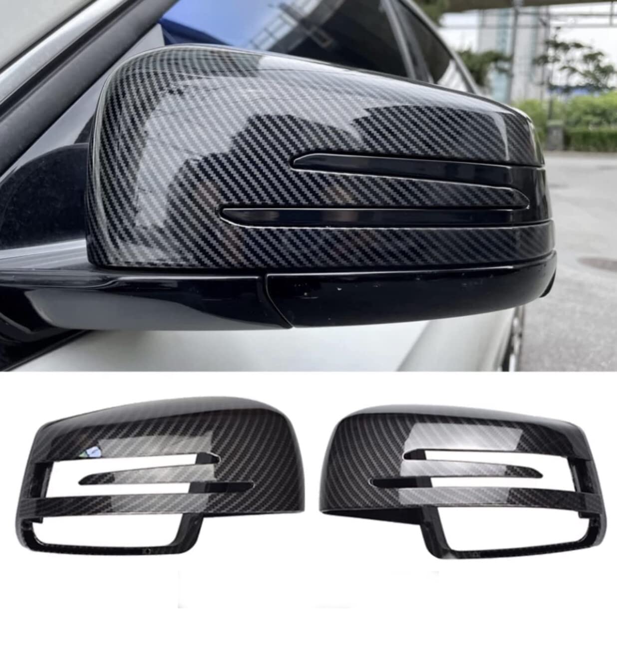 Generic 2pcs Replacement Carbon Fiber Pattern Rearview side Mirror cover caps For Mercedes Benz - Safqqa Egypt