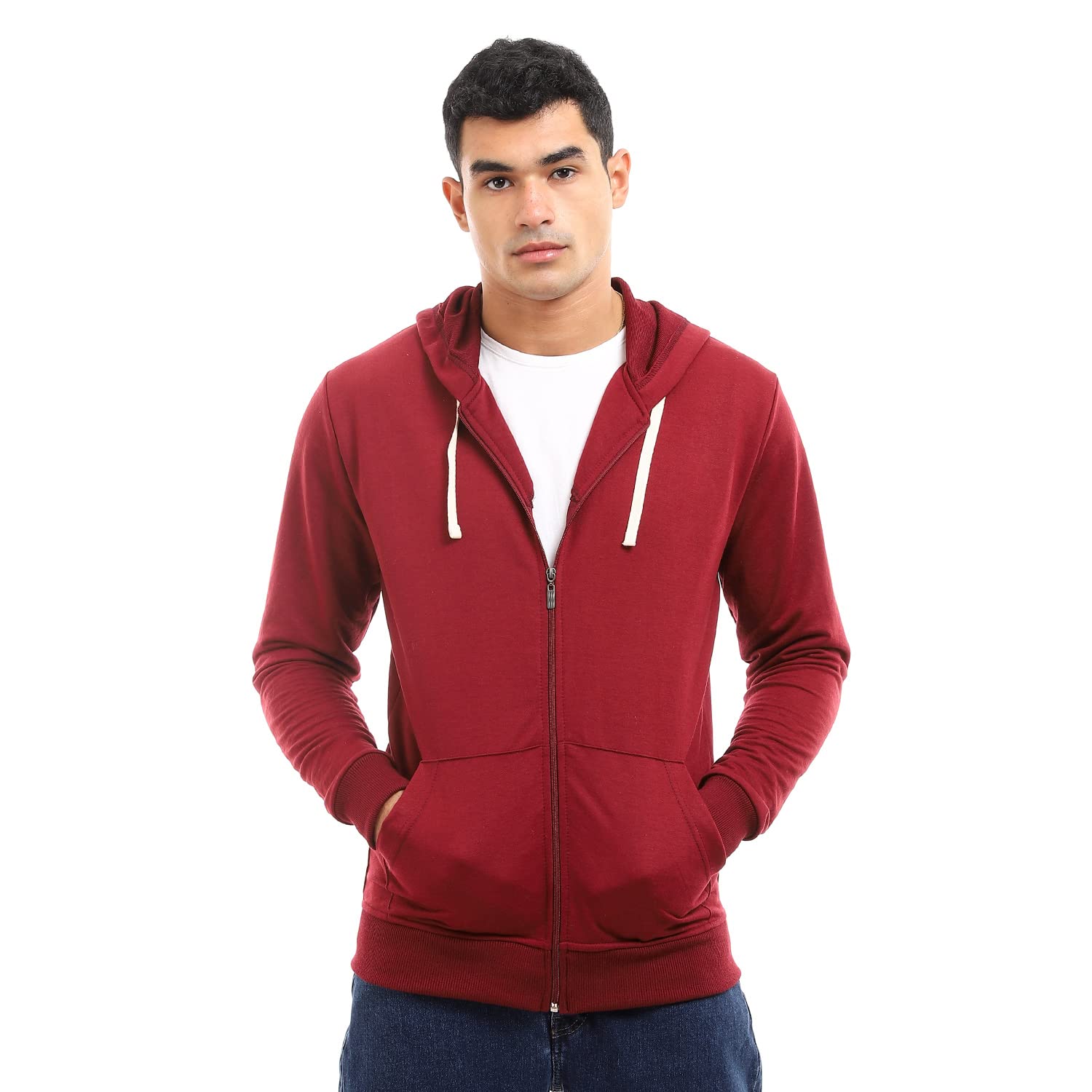 جاكيت رجالي بسحاب وأكمام طويلة مع غطاء رأس