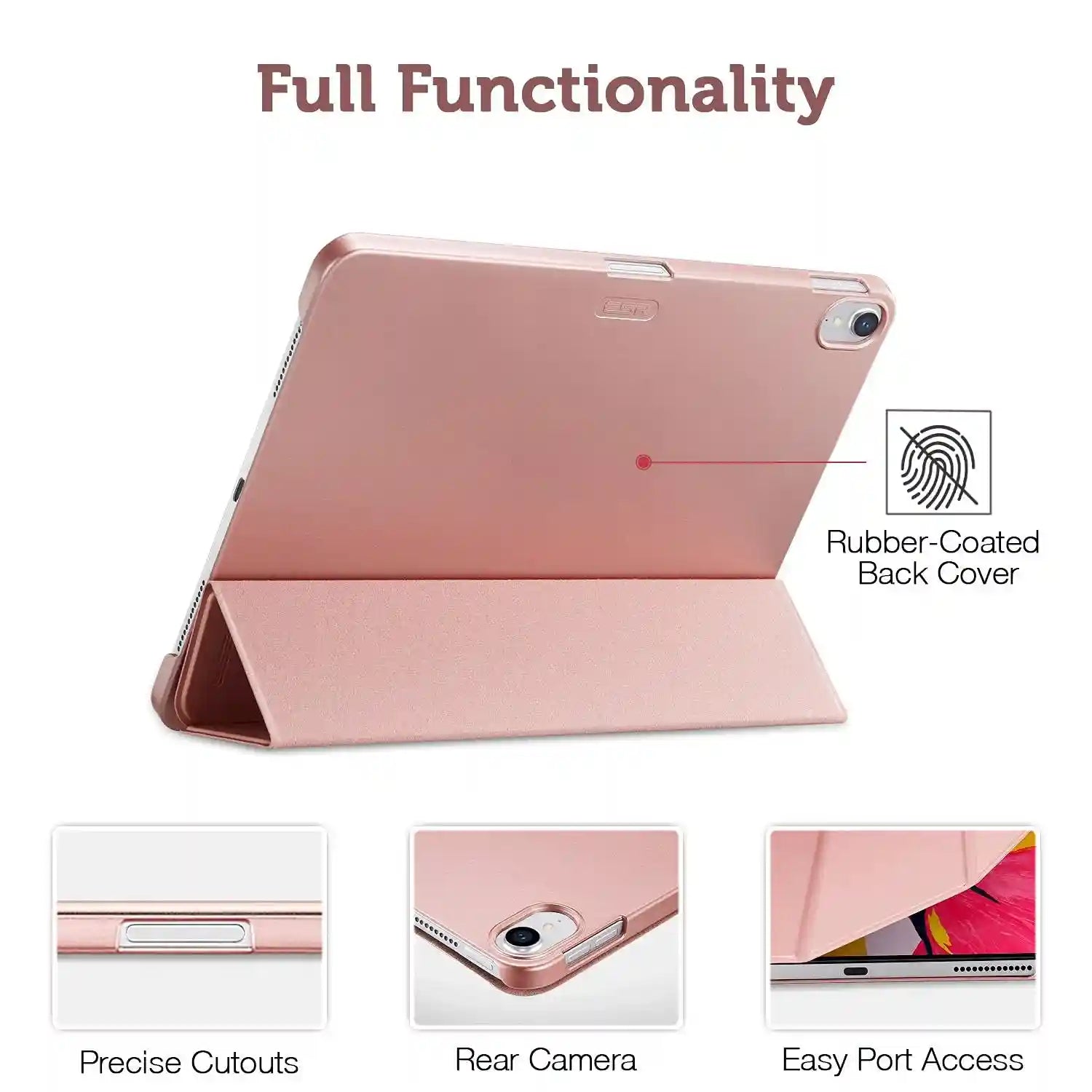 جراب ESR Yippee ثلاثي الطي لجهاز iPad Pro 11" موديل 2018 – غلاف ذكي نحيف بظهر مطاطي