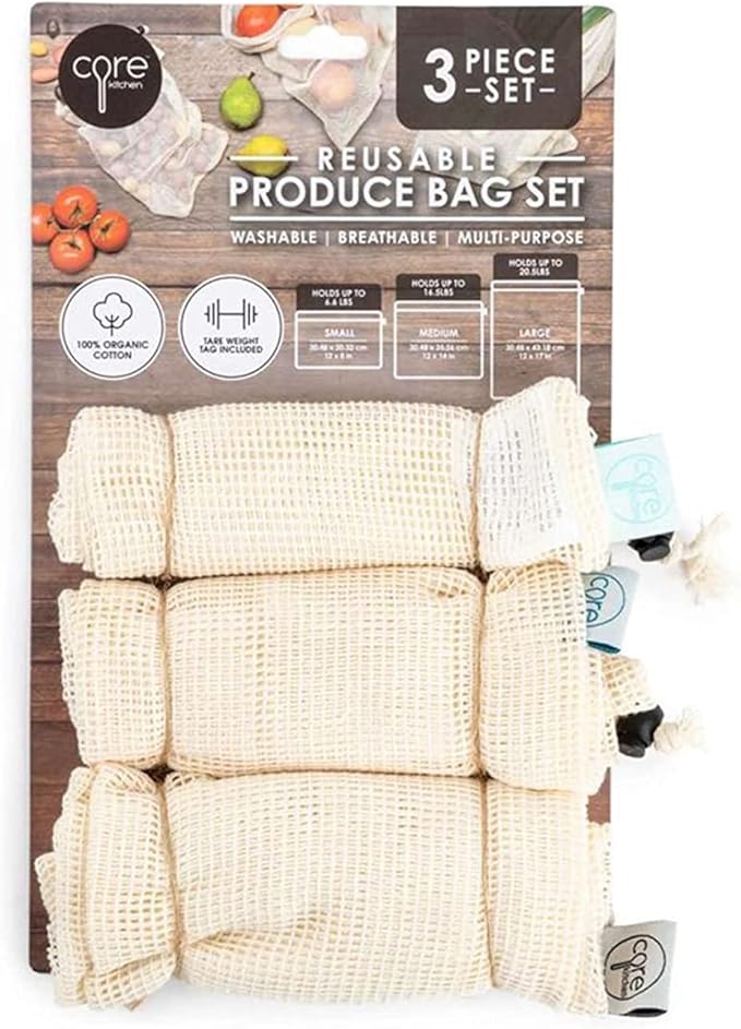 Core Kitchen Cotton Produce Bags, 3 Piece Pack