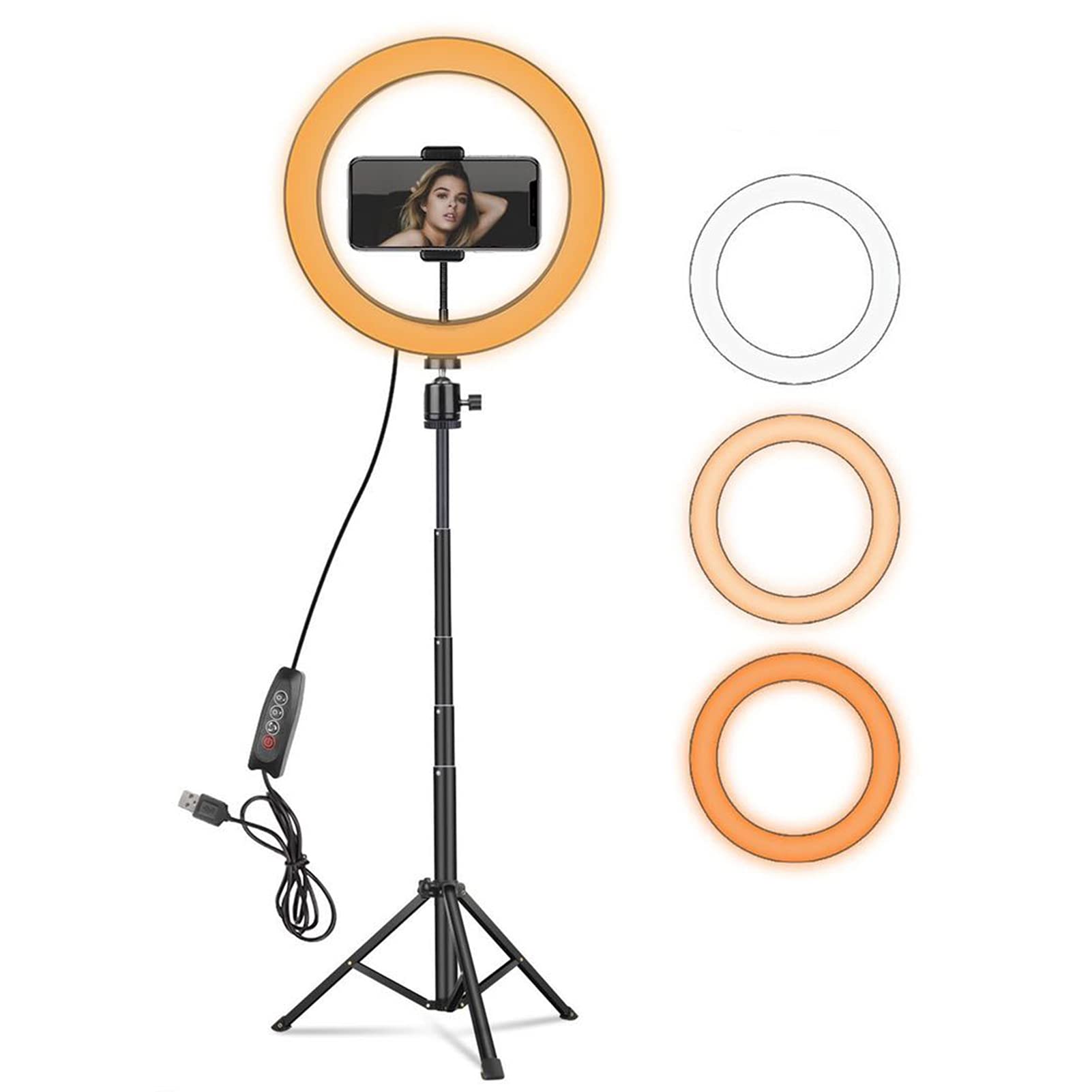 Ring Light 10" with Adjustable Tripod Stand & Phone Holder for Youtube Video, Dimmable Desk LED Ring Light for Selfie, Cellphone, Photography, Makeup with 3 Light Modes & 10 Brightness Level - Safqqa Egypt