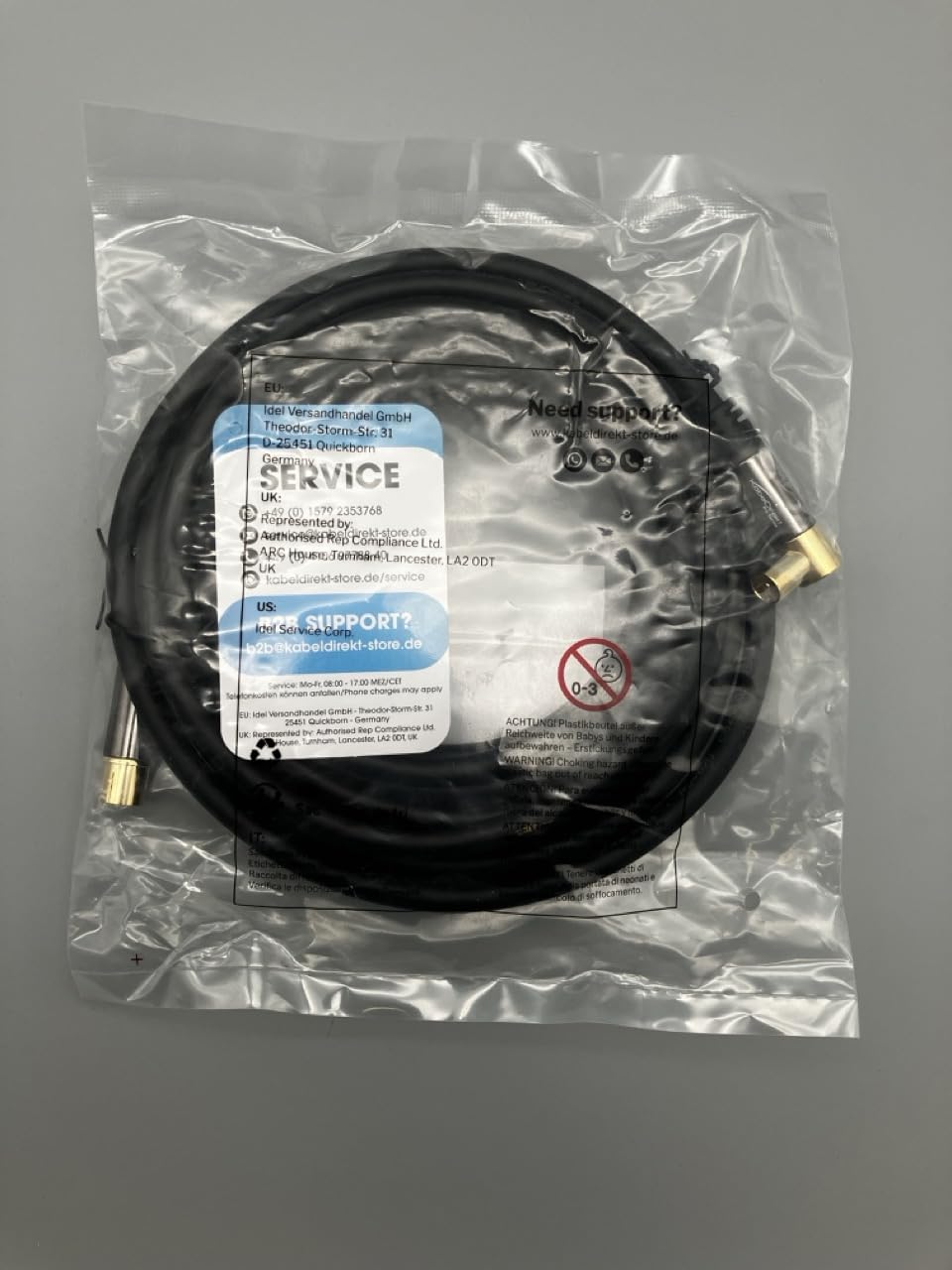 KabelDirekt – 2m 75 Ohm HDTV aerial cable, 90° angled coaxial male connector > straight coaxial female connector, coaxial cable for TV, HDTV, radio, DVB-T2, DVB-C, DVB-S (angled connector)